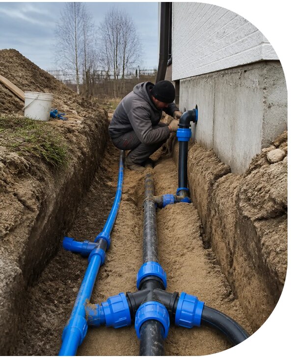 Монтаж наружного водопровода на участке под ключ в Можге